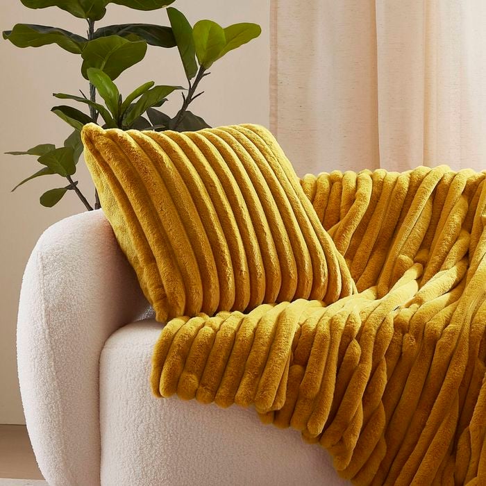 Dreamaker Chunky Embossed Fleece Cushion Mustard Gold - 50 x 50cm