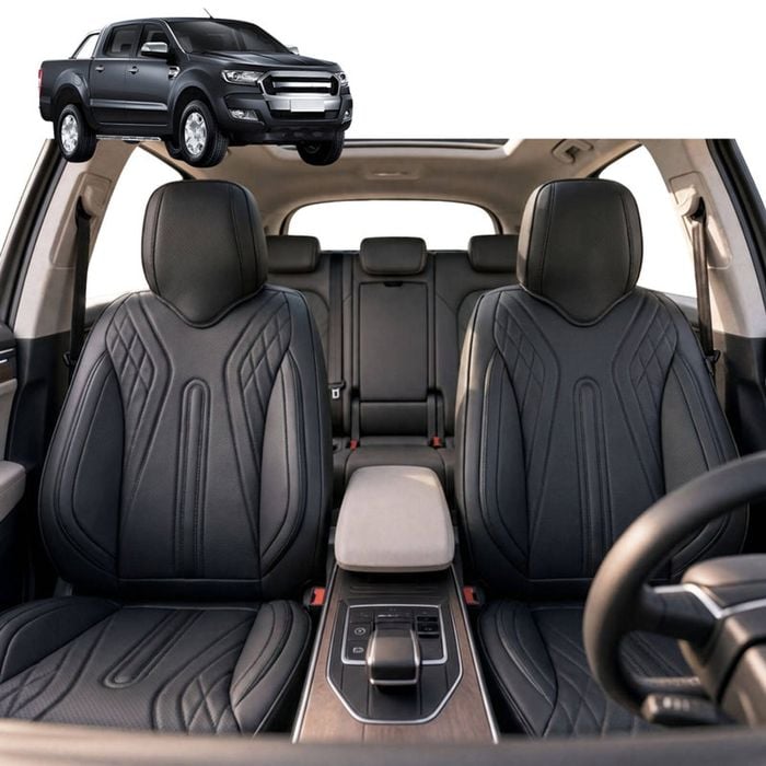 Australian Goose Front Seat Covers for Ford Ranger 2015 - 2018 (PX2 Dual Cab Ute) - PU Leather, Black (2pc)