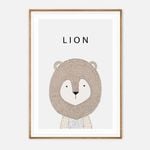 Galrie Charming Minimalist Lion Art Print for Kids' Room Decoration, Wood Frame, A1 60 x 84cm (23 x 33inch)