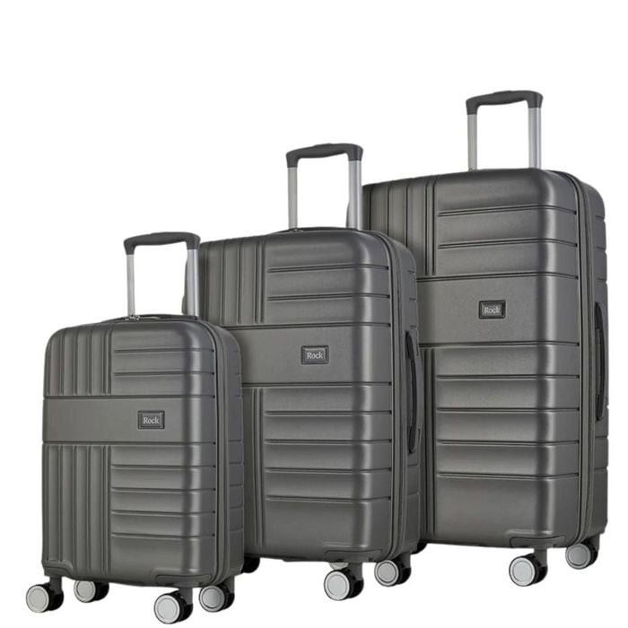 Rock Aspen 3 Piece Hardsided Suitcase Set - Charcoal