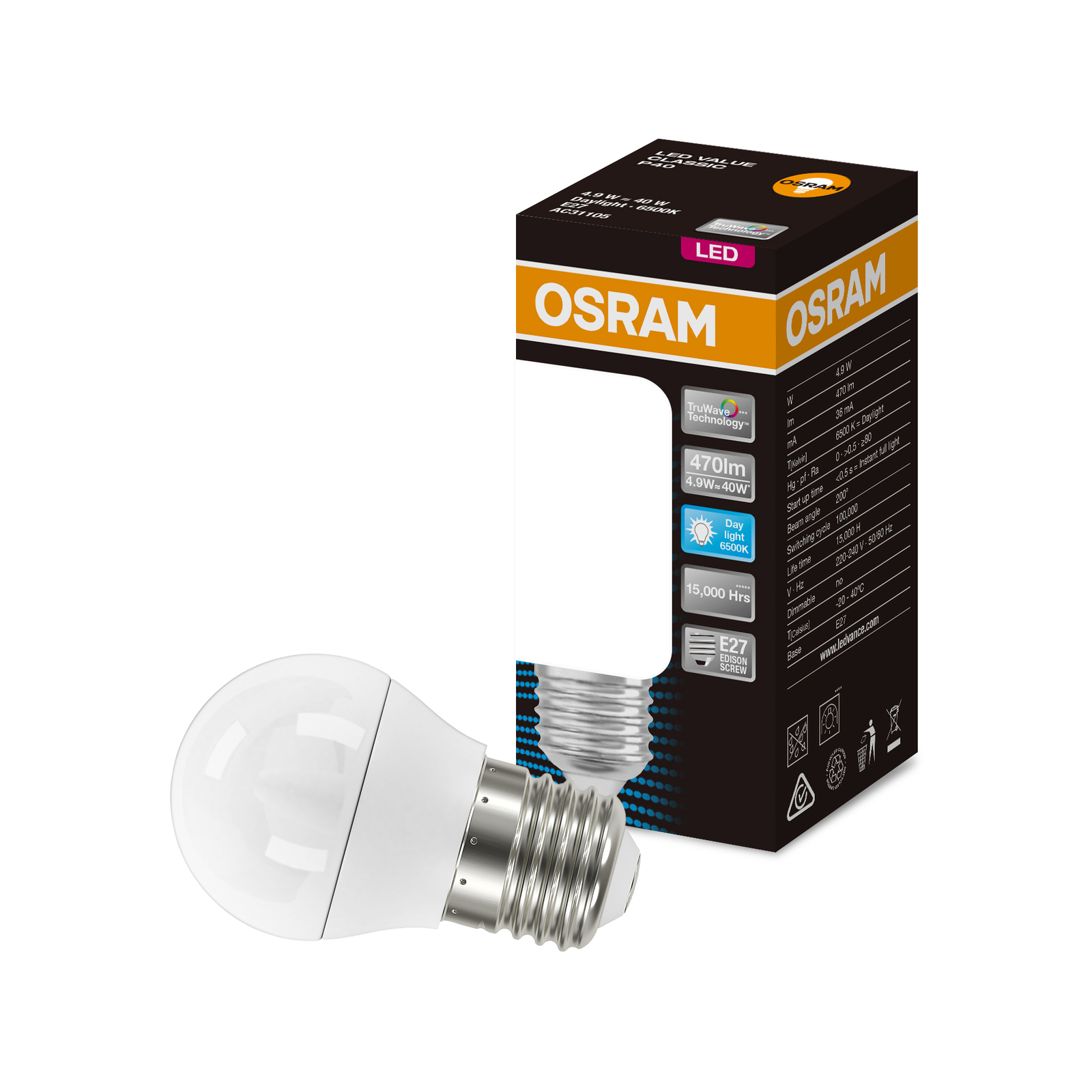 Osram Fancy Round ES LED 470Lm DL 4.9W Frosted Light Globe product image