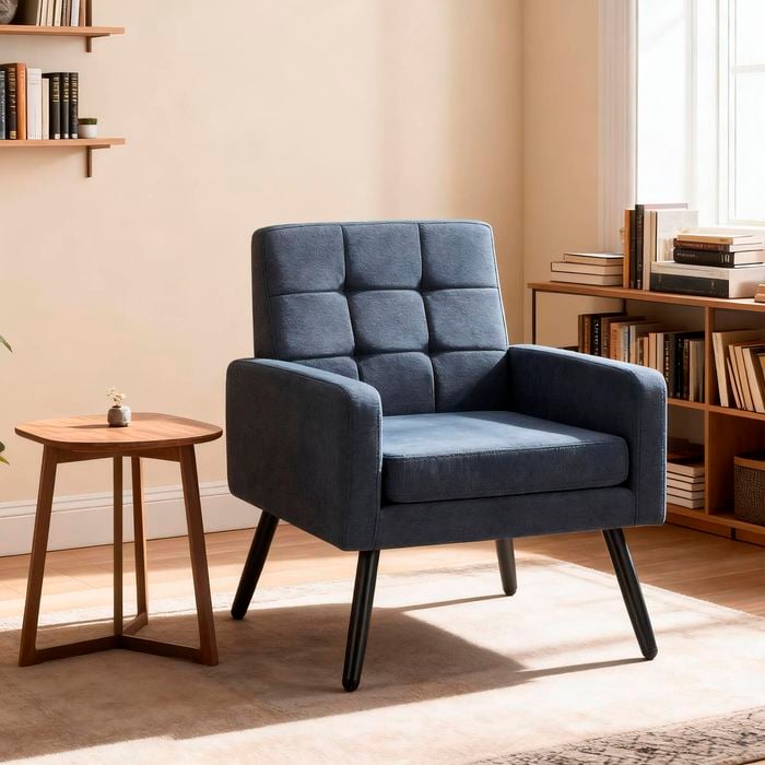Homfurn Mid Century Modern Accent Chair, Upholstered Armchair With Tufted Backrest, Soft Linen Fabric Single Sofa Chair