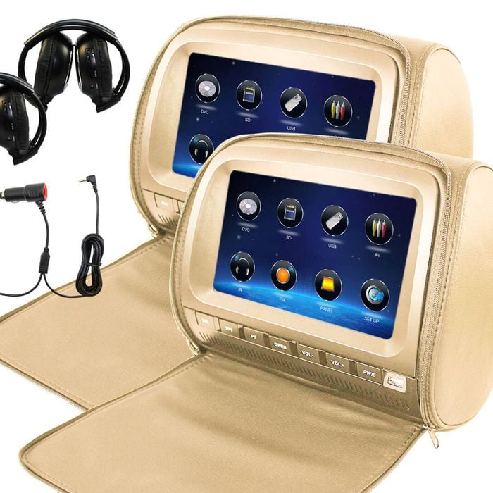 Elinz 2x 9" Full HD 1080P Touch Screen Car Headrest DVD Player BEIGE