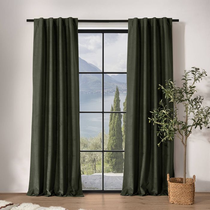 Cadence & Co. Byron Matte Velvet 100% Blockout Concealed Tab Top Curtains Twin Pack Olive 180x223cm