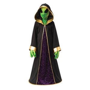 Alien Halloween Costume Child Fancy Dress Hooded Robe Mask Gloves Green Colour, Medium