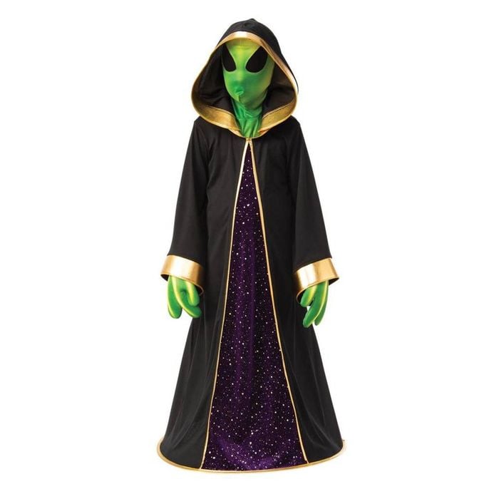 Alien Halloween Costume Child Fancy Dress Hooded Robe Mask Gloves Green Colour, Medium