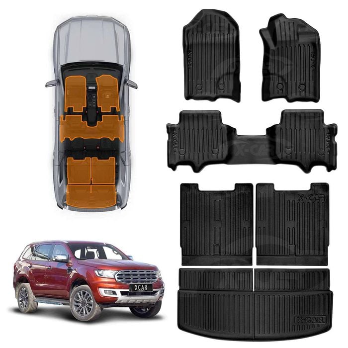 3D Floor Mats Boot Liners for Ford Everest SUV 2015-2022 All Weather Heavy Duty Cargo Luggage