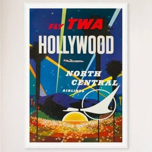 Galrie Hollywood Vintage Travel Poster Retro Art Print of Iconic Hollywood Glamour Art, White Frame, 70 x 100cm (28 x 40inch)