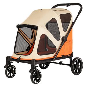 PaWz Dog Stroller Pet Pram Foldable Mesh Ventilated Seat Safety Leash Orange