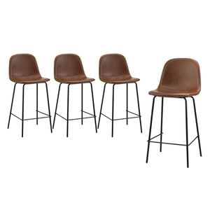 Oikiture 4x Bar Stools PU Leather Seat Brown