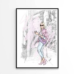 Pink Girl With Fashion Store Print 100% Australian Made 60x90cm (Poster)