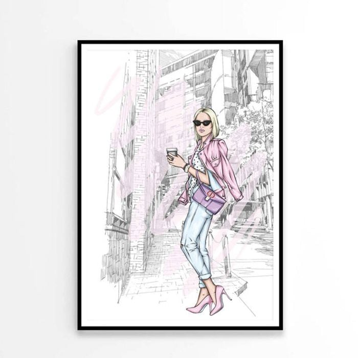 Pink Girl With Fashion Store Print 100% Australian Made 60x90cm (Poster)