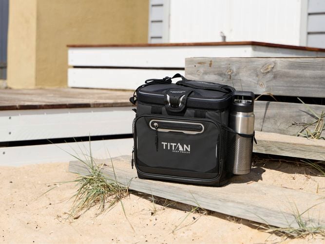 Store
  your food and drinks in a  Titan 16 Can
  Zipperless Hardbody Cooler 