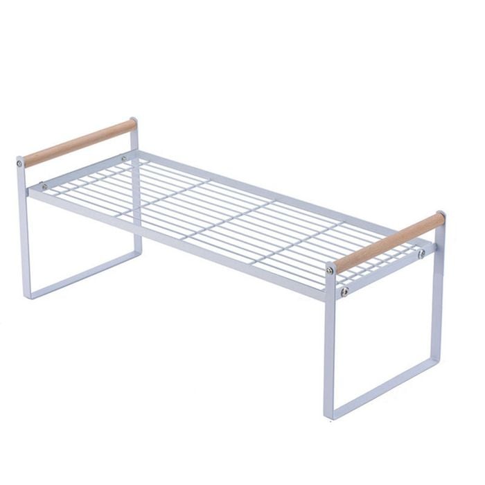 Catzon Countertop Organizer Shelf with Wood Handle for Kitchen Bathroom-White(L)