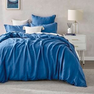 Natural Home Flax Linen Quilt Cover Set Deep Blue - King Bed