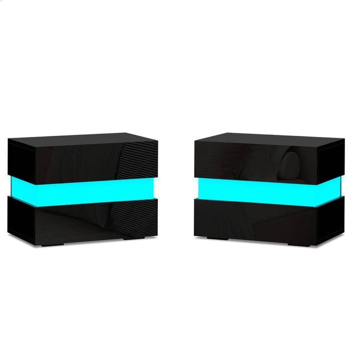 ALFORDSON 2x LED Bedside Table Black