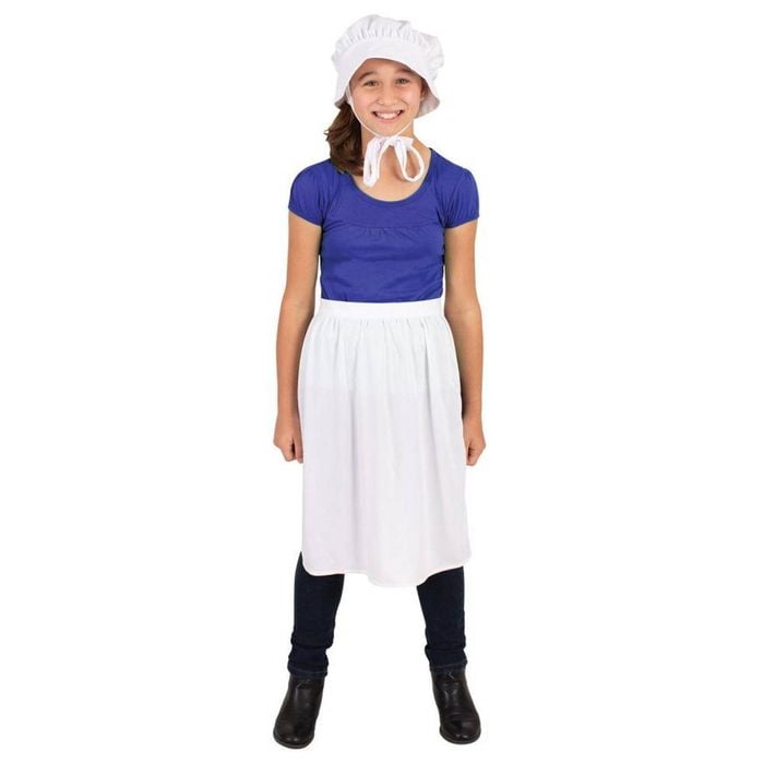 Historical Bonnet and Apron Set for Kids Pioneer Colonial Halloween Costume Set, 6-PLUS