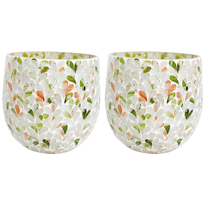 2PK LVD 14x15cm Led Glass Votive Mosaic Mixed Home Decor