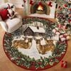 CottonMore Christmas Deer Family Round Rug Festive Reindeer & Cabin Holiday Floor Mat 120cm