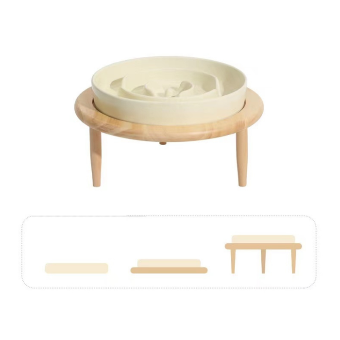 Ceramic Slow Feeder Pet Bowl With Stand for Dogs/Beige/S 155*155*135mm (L*W*H)