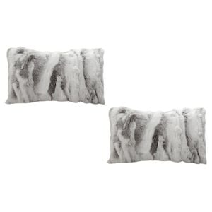SOGA 2X 30cm Floral Gray Rabbit Fur Throw Pillows
