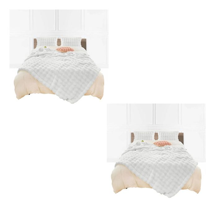 SOGA 2X 160x200cm White Double Layer Rabbit Fur Throw Blanket