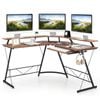 Costway L-shaped Computer Desk Corner Computer Workstation W/ Power Outlet