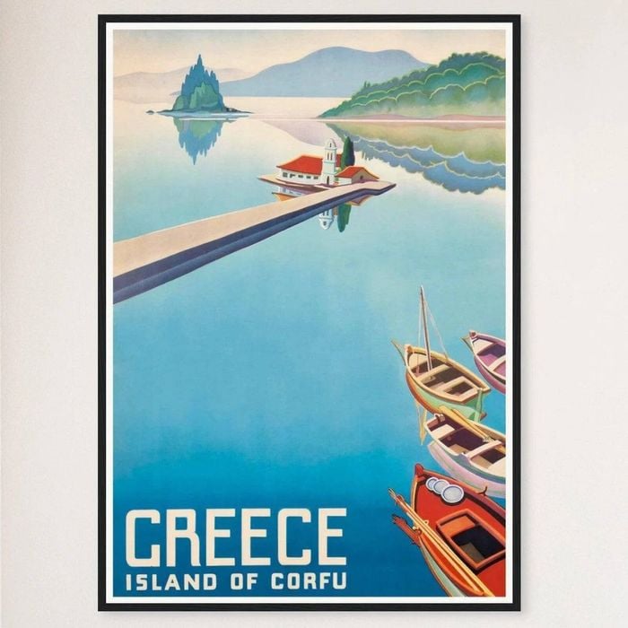 Galrie Corfu Greece Vintage Travel Poster: Stunning Artwork of the Idyllic Island Artwork, Black Frame, 70 x 100cm (28 x 40inch)