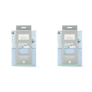 2x 2pc Little Haven Baby/Infant Cotton Bassinet Fitted Sheets Safari 80cm Blue