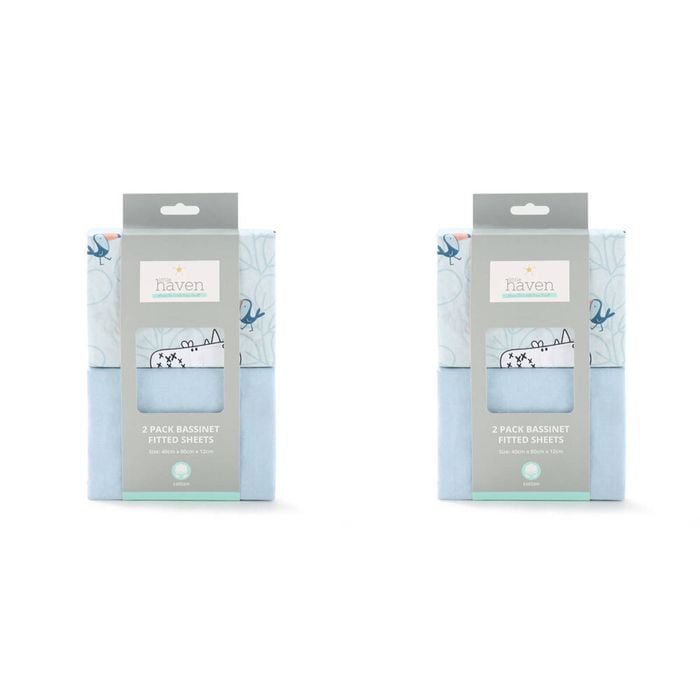 2x 2pc Little Haven Baby/Infant Cotton Bassinet Fitted Sheets Safari 80cm Blue