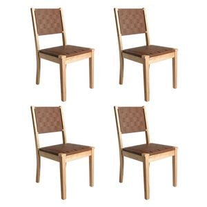 Levede 4pcs PU Leather Woven Dining Chairs Solid Wood - Brown