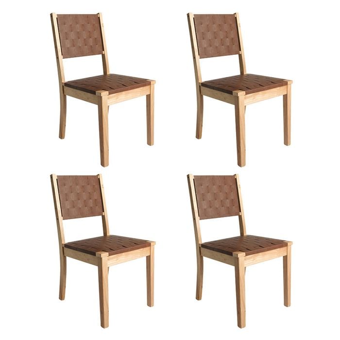 Levede 4pcs PU Leather Woven Dining Chairs Solid Wood - Brown