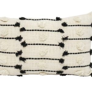 Casabianca Rectangular Embroidered Cushion Natural & Black 35X55CM