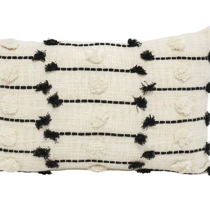 Casabianca Rectangular Embroidered Cushion Natural & Black 35X55CM