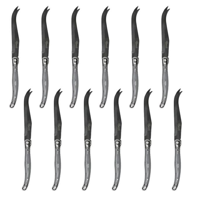12pc Laguiole Etiquette Stainless Steel Cheese Knife Set 23.5cm Marble Grey
