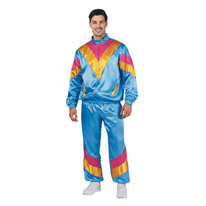 More Than Party Mens 80s Costume Blue Satin Geometric Pattern S/M
