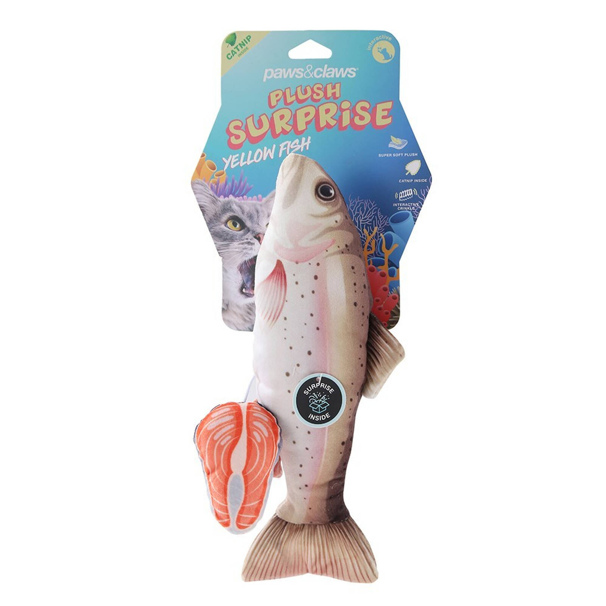 Paws & Claws Pet/Cat 30cm Plush Fish Surprise Toy - Yellow - Bunnings ...