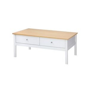 Oikiture Coffee Table Storage Drawers Natural White