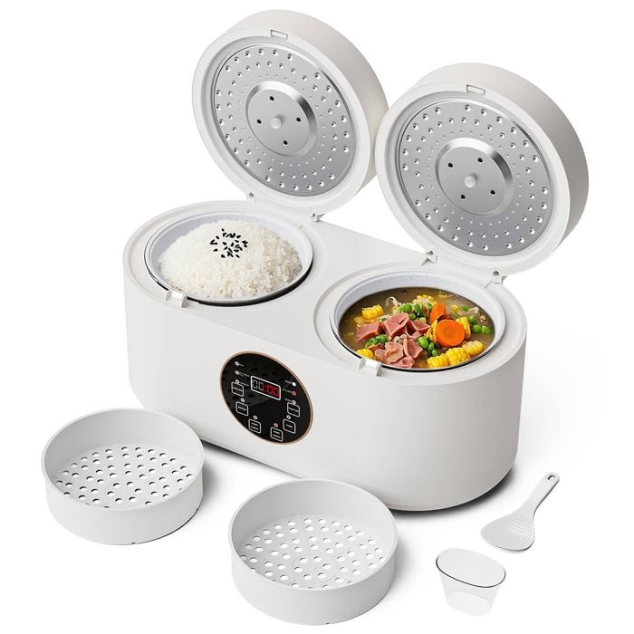 Advwin Dual-Pot Electric Rice Cooker, 800W Multi-Function Cooker with Steam Trays, Slow Cooker, 4L