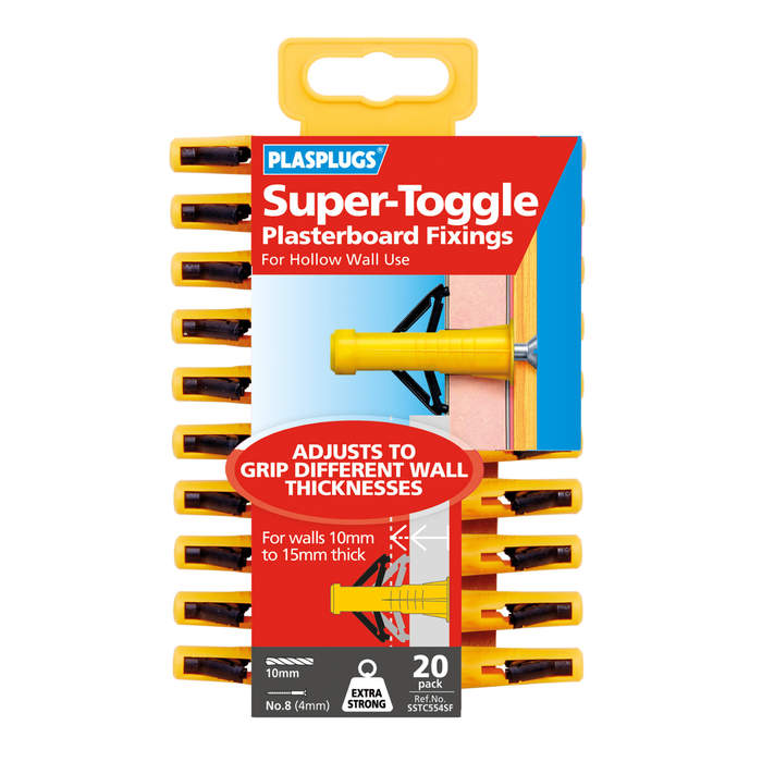 Plasplugs 10-15mm Super-Toggle Plasterboard Fixings - 20 pack