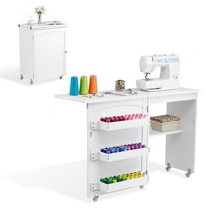 Artiss 118CM Folding Sewing Craft Table Sewing Machine Desk Rolling Craft Station
