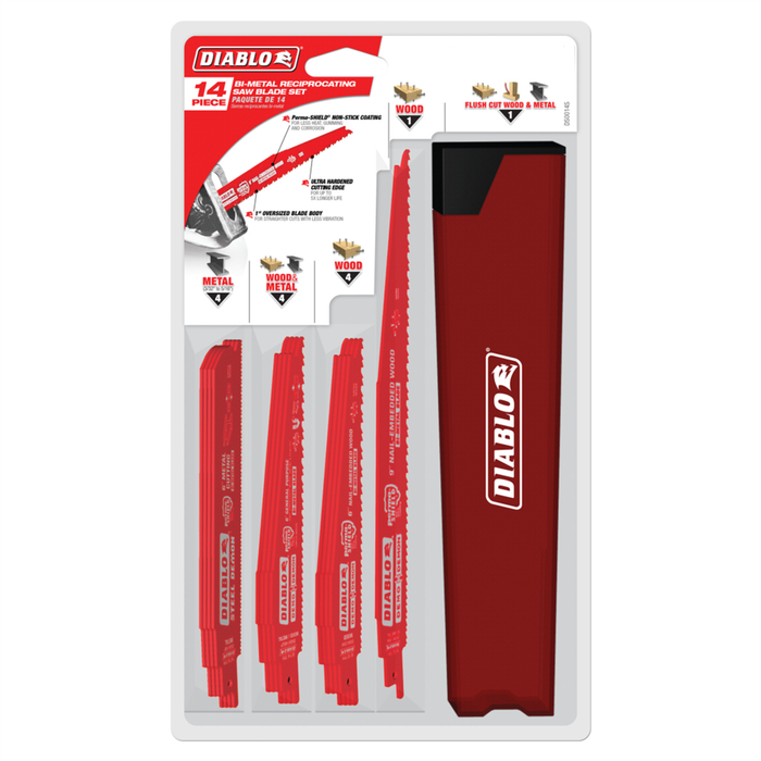 Diablo 14 Piece Bi-Metal Reciprocating Blade Set For Nail-Embedded Wood & Metal