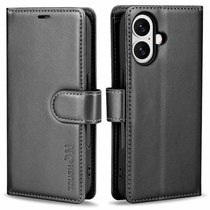 Tough On for Apple iPhone 16 Flip Wallet Leather Case Black