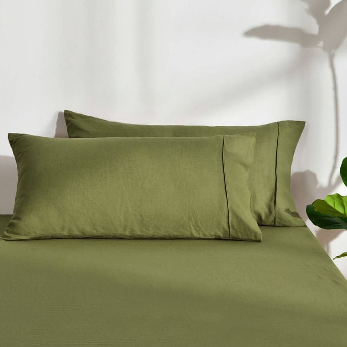 Dreamaker Linen Cotton King Pillowcase Twin Pack - Olive