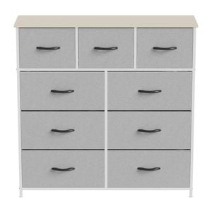 Ufurniture Chest of 9 Drawers Fabric Storage Cabinet Biege