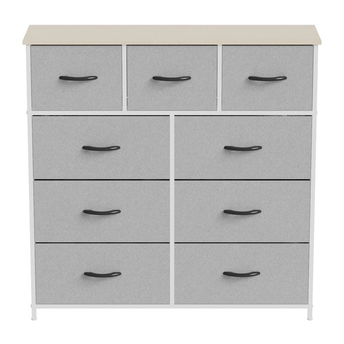 Ufurniture Chest of 9 Drawers Fabric Storage Cabinet Biege