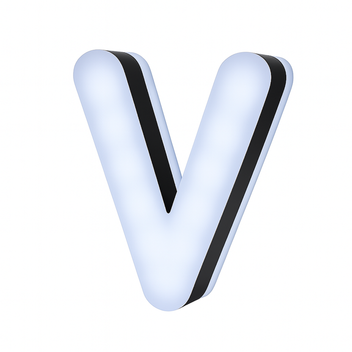 Lit Up 3D Led Letter V Illuminated Opal Acrylic 100mmHx92mmWx23mmD
