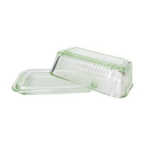 Urban Products Mari Green Glass Butter Dish W/ Lid & Ribbed Base 17cm