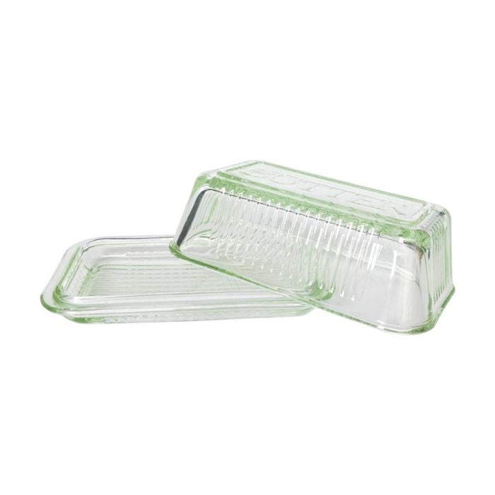 Urban Products Mari Green Glass Butter Dish W/ Lid & Ribbed Base 17cm