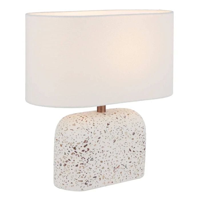 Telbix Reano Modern Table Desk Lamp Light Fabric Metal Terrazzo Ivory White Terrazzo